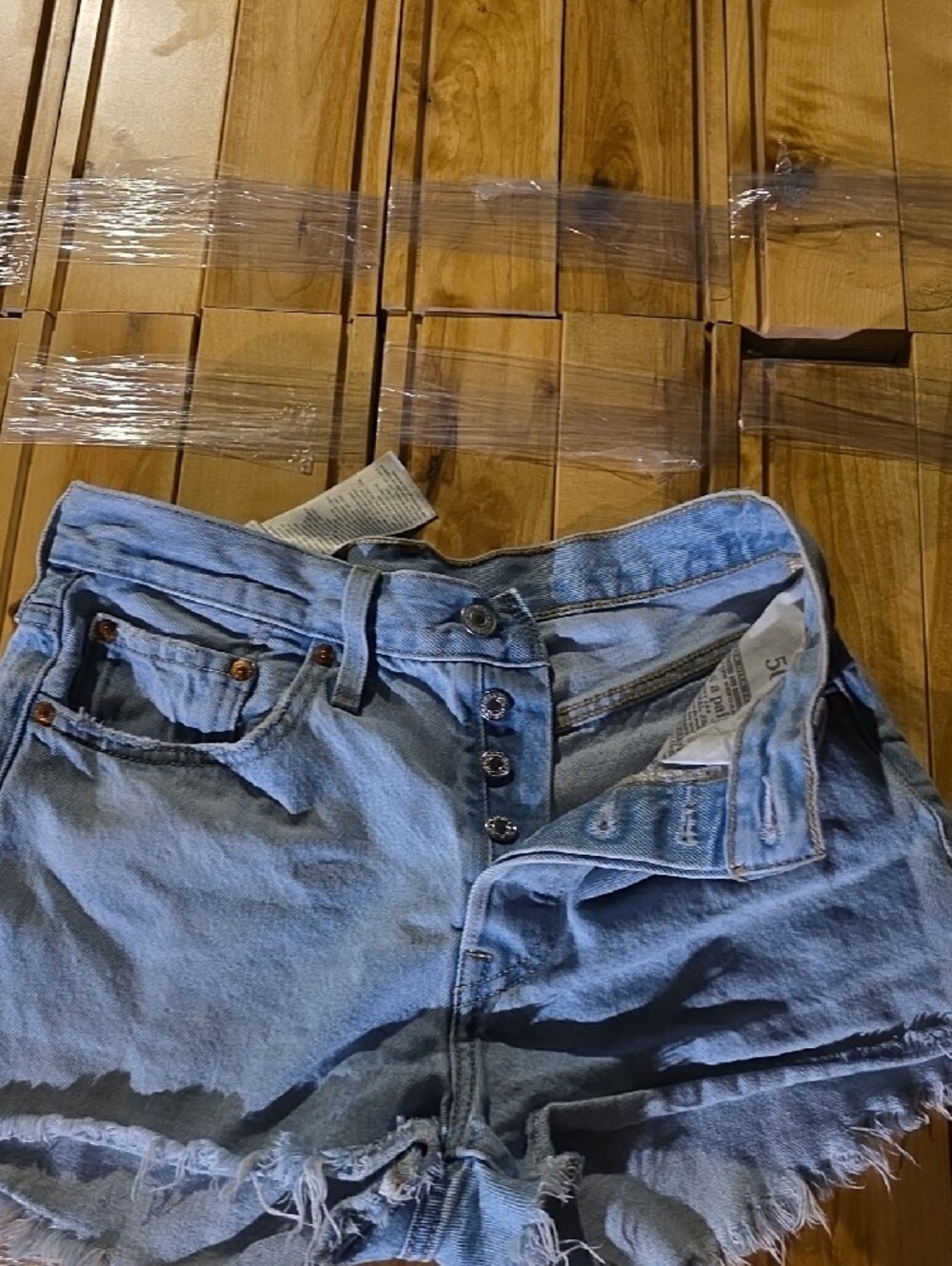 Levi's Light Blue Denim Shorts with Gold Stitching